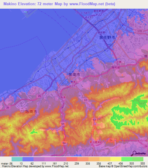 Makino,Japan Elevation Map