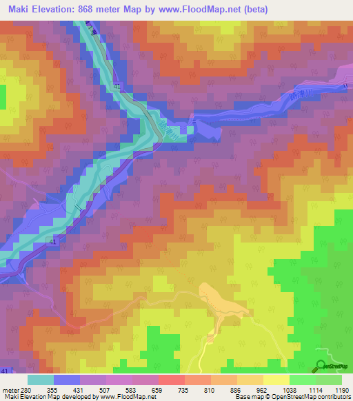 Maki,Japan Elevation Map