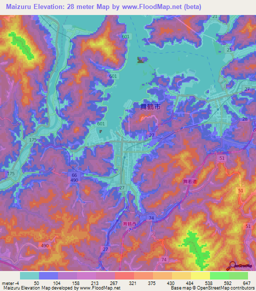 Maizuru,Japan Elevation Map