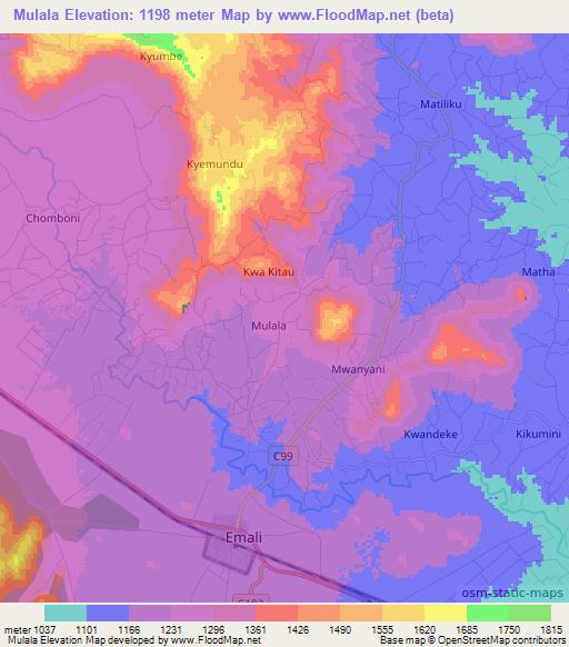 Mulala,Kenya Elevation Map