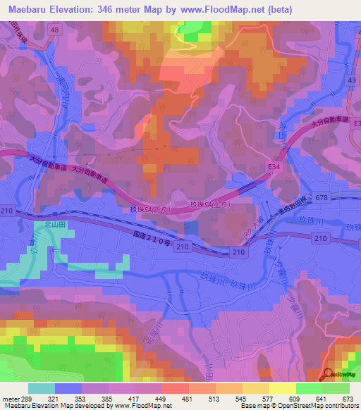 Maebaru,Japan Elevation Map