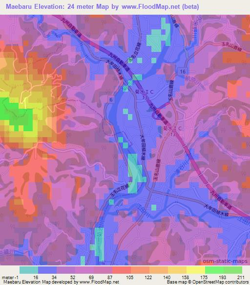 Maebaru,Japan Elevation Map