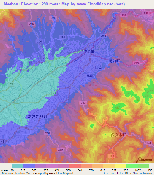 Maebaru,Japan Elevation Map