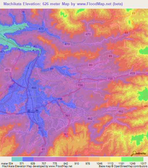 Machikata,Japan Elevation Map