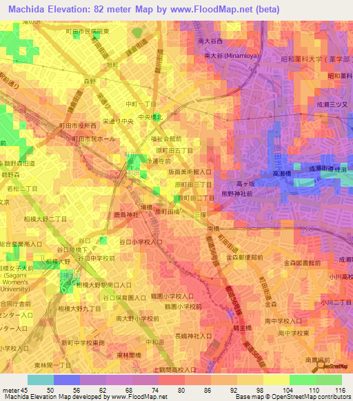 Machida,Japan Elevation Map