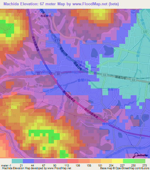 Machida,Japan Elevation Map