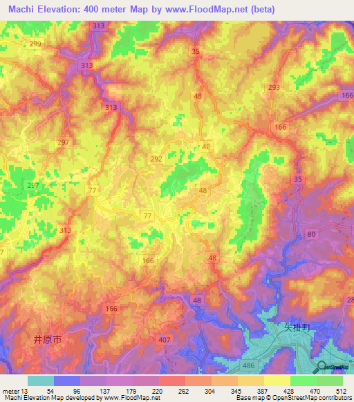 Machi,Japan Elevation Map