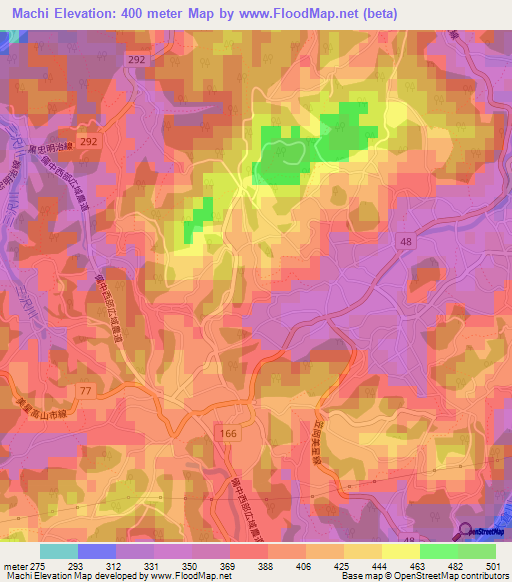 Machi,Japan Elevation Map