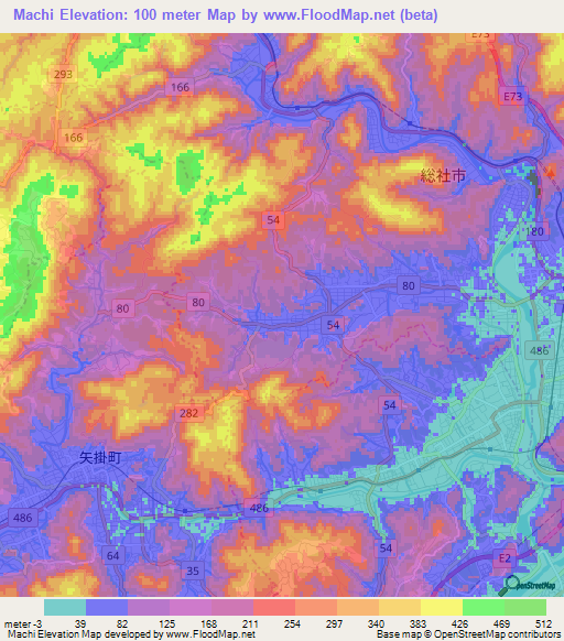 Machi,Japan Elevation Map