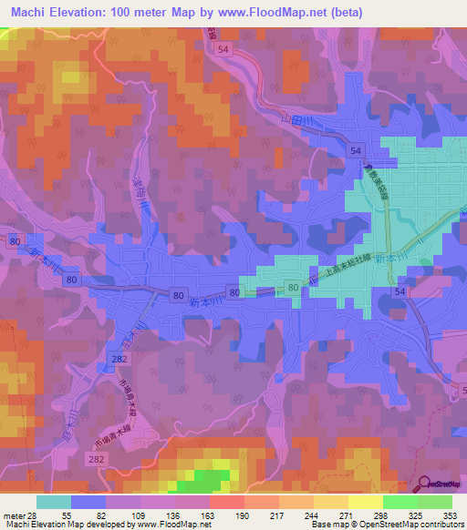 Machi,Japan Elevation Map