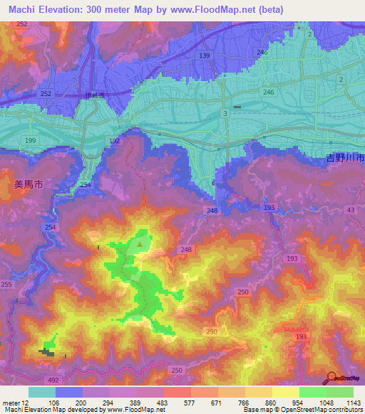 Machi,Japan Elevation Map