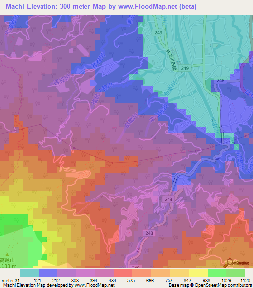 Machi,Japan Elevation Map