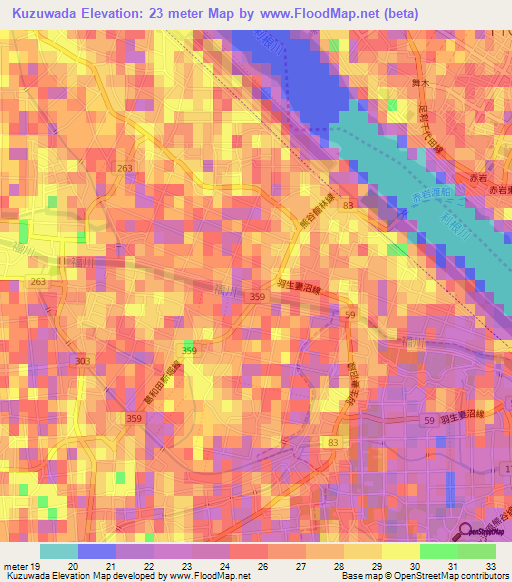 Kuzuwada,Japan Elevation Map