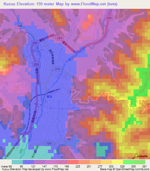 Kuzuu,Japan Elevation Map