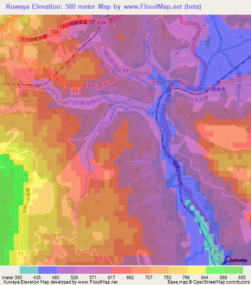 Kuwaya,Japan Elevation Map