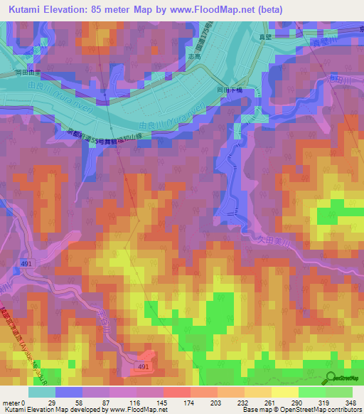 Kutami,Japan Elevation Map