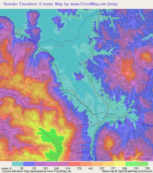 Kusuku,Japan Elevation Map