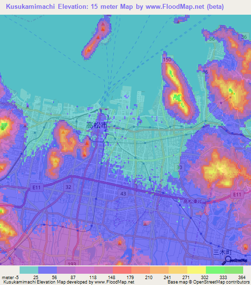 Kusukamimachi,Japan Elevation Map