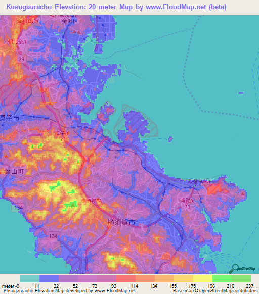 Kusugauracho,Japan Elevation Map