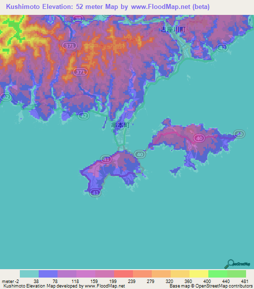 Kushimoto,Japan Elevation Map