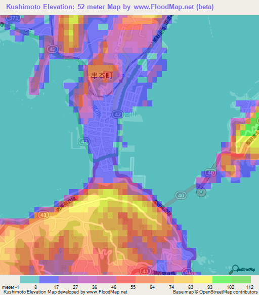 Kushimoto,Japan Elevation Map