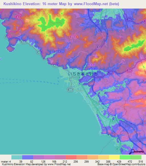 Kushikino,Japan Elevation Map