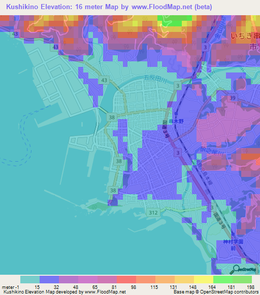 Kushikino,Japan Elevation Map