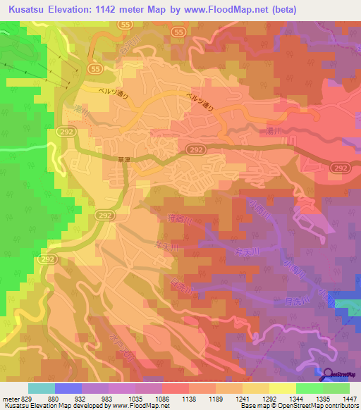 Kusatsu,Japan Elevation Map