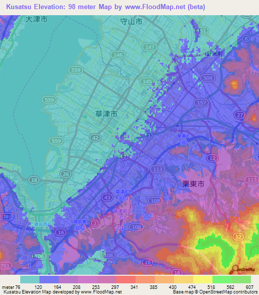 Kusatsu,Japan Elevation Map