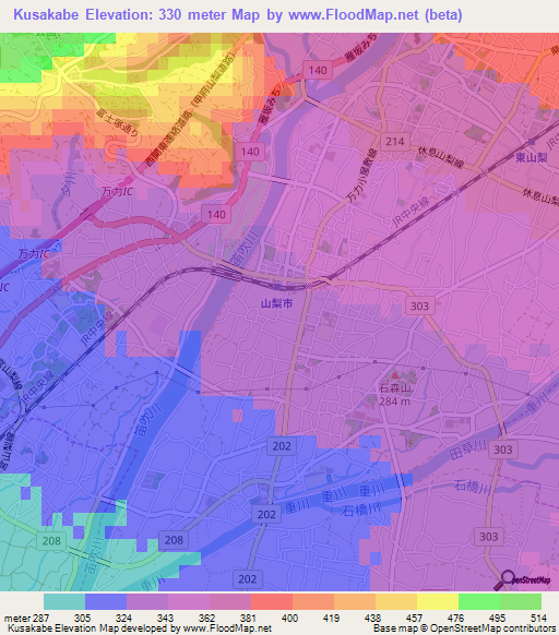 Kusakabe,Japan Elevation Map