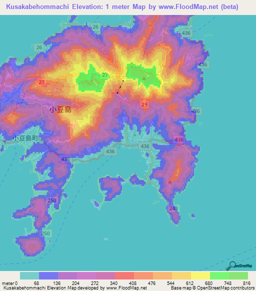 Kusakabehommachi,Japan Elevation Map