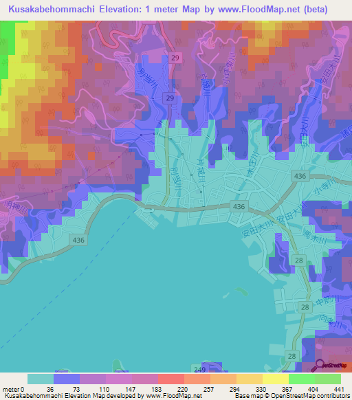 Kusakabehommachi,Japan Elevation Map