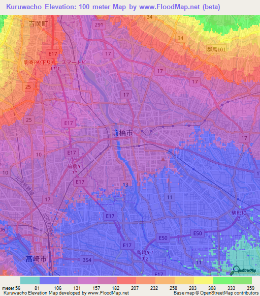 Kuruwacho,Japan Elevation Map