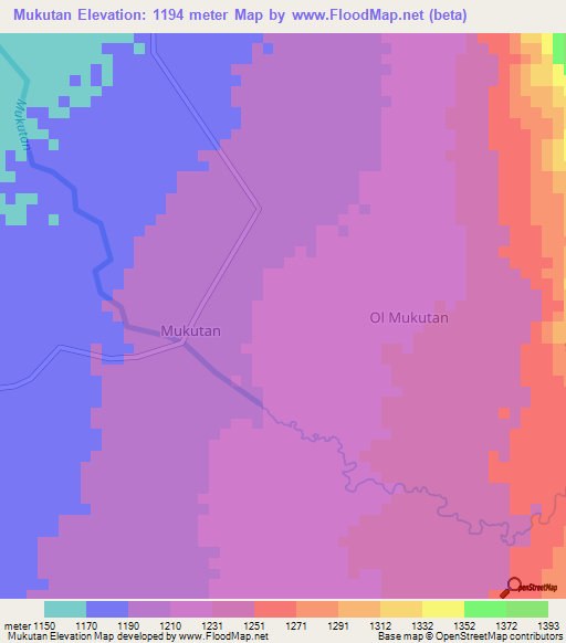 Mukutan,Kenya Elevation Map