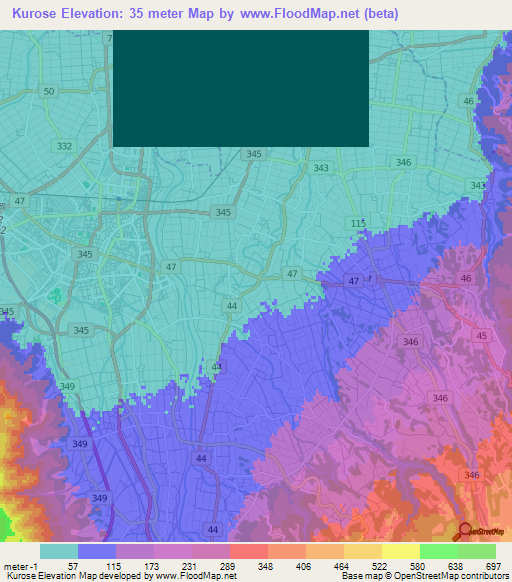 Kurose,Japan Elevation Map