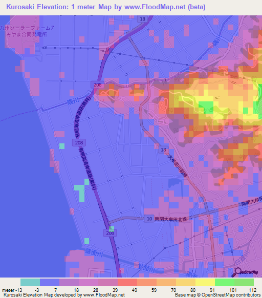Kurosaki,Japan Elevation Map
