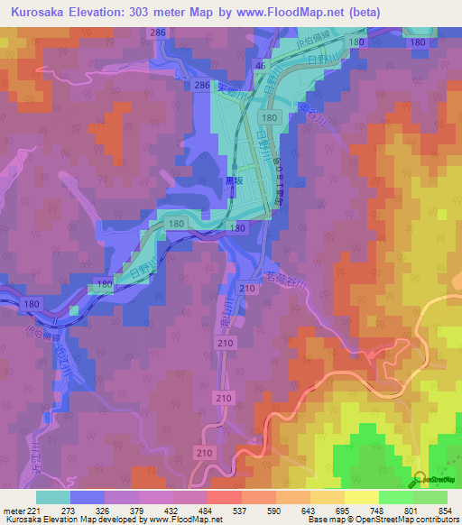 Kurosaka,Japan Elevation Map