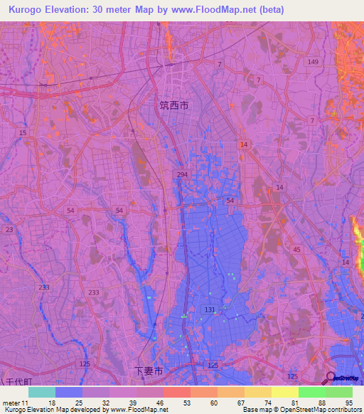 Kurogo,Japan Elevation Map