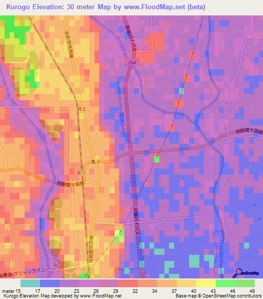 Kurogo,Japan Elevation Map