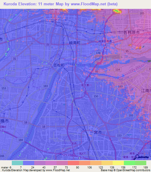 Kuroda,Japan Elevation Map
