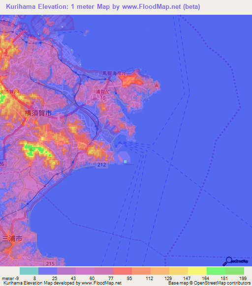 Kurihama,Japan Elevation Map