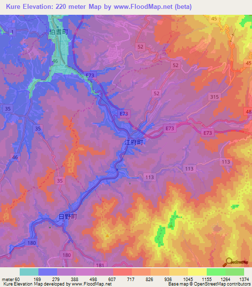 Kure,Japan Elevation Map