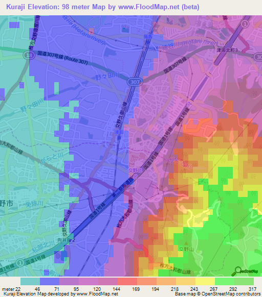 Kuraji,Japan Elevation Map