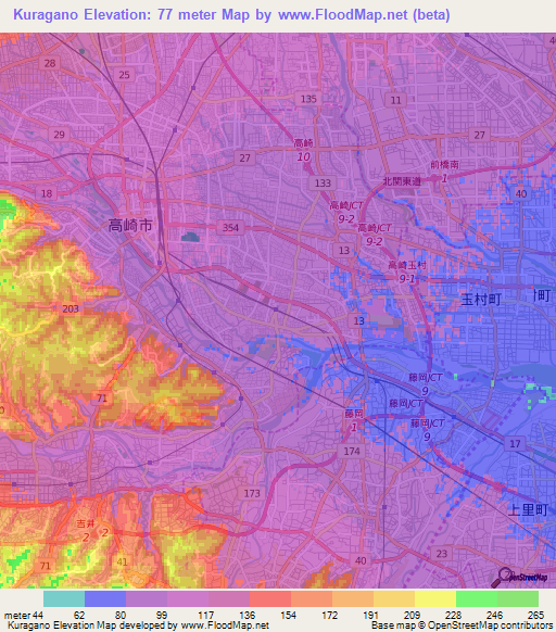 Kuragano,Japan Elevation Map
