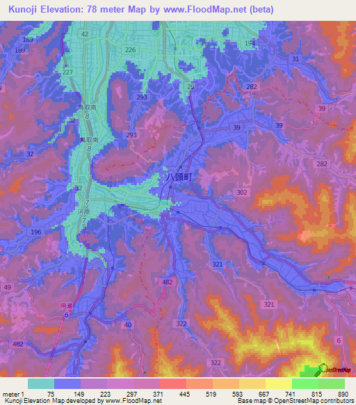 Kunoji,Japan Elevation Map