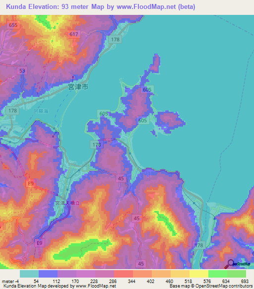 Kunda,Japan Elevation Map