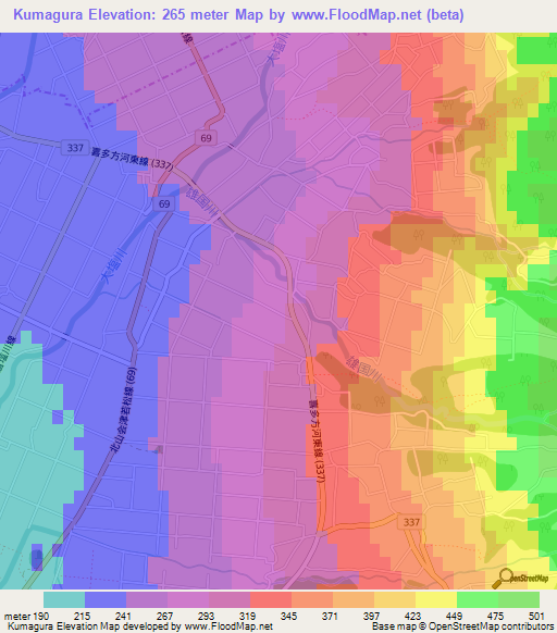Kumagura,Japan Elevation Map