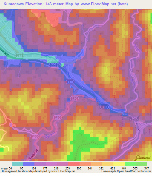 Kumagawa,Japan Elevation Map