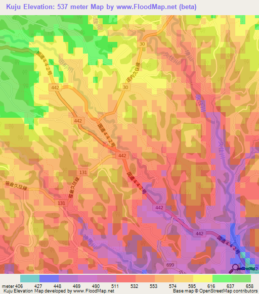 Kuju,Japan Elevation Map