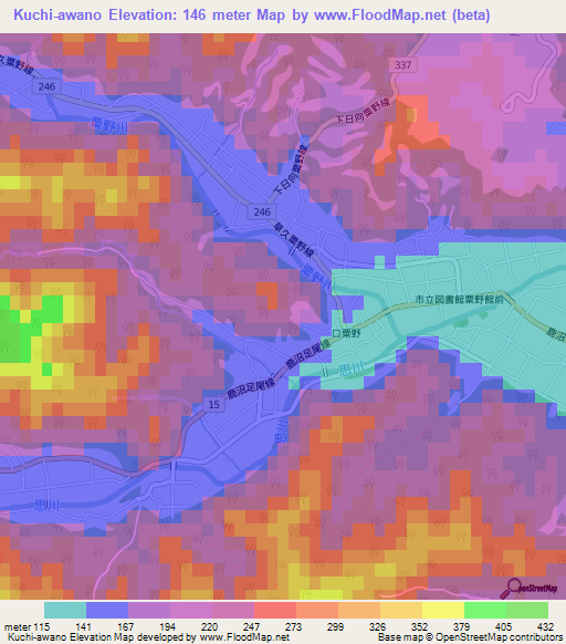 Kuchi-awano,Japan Elevation Map